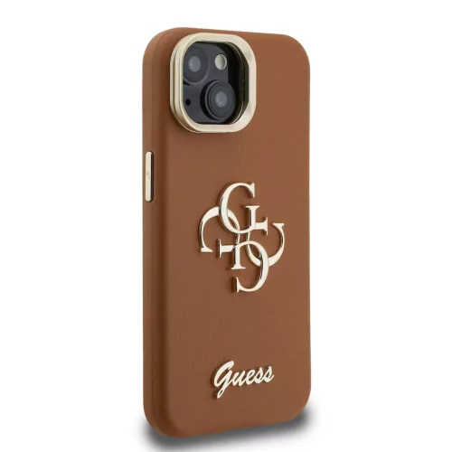 Guess PU Grained 4G Logo Stand Camera Frame tok, iPhone 15 Pro Max - barna