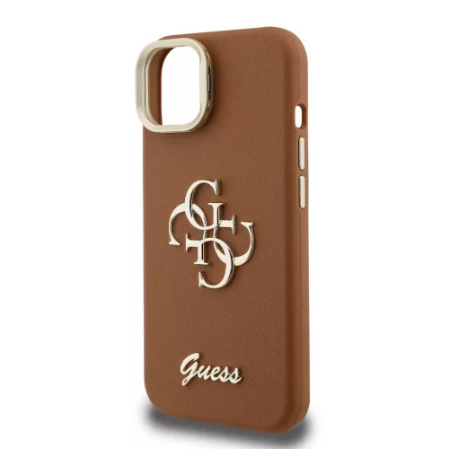 Guess PU Grained 4G Logo Stand Camera Frame tok, iPhone 15 Pro Max - barna