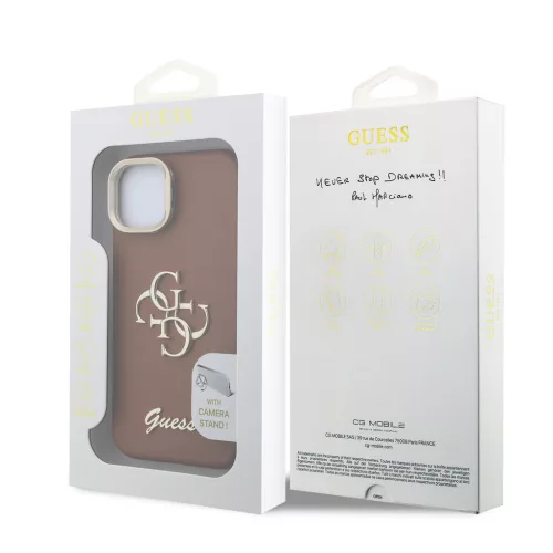 Guess PU Grained 4G Logo Stand Camera Frame tok, iPhone 15 Pro Max - barna