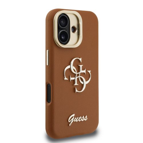 Guess PU Grained 4G Logo Stand Camera Frame tok, iPhone 16 - barna