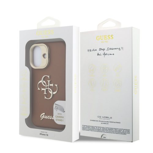 Guess PU Grained 4G Logo Stand Camera Frame tok, iPhone 16 - barna