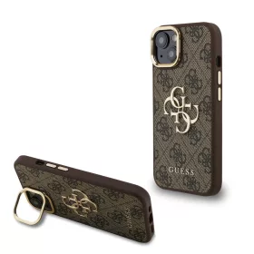   Guess PU 4G Metal Logo Stand Camera Frame tok, iPhone 15 Pro - barna