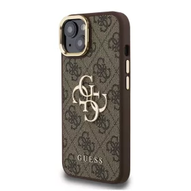   Guess PU 4G Metal Logo Stand Camera Frame tok, iPhone 15 Pro - barna
