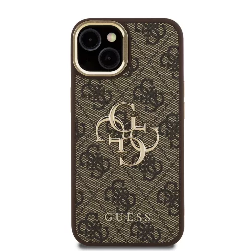 Guess PU 4G Metal Logo Stand Camera Frame tok, iPhone 15 Pro Max - barna