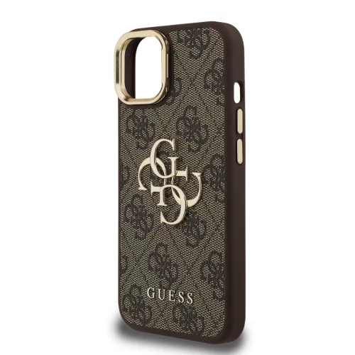 Guess PU 4G Metal Logo Stand Camera Frame tok, iPhone 15 Pro Max - barna