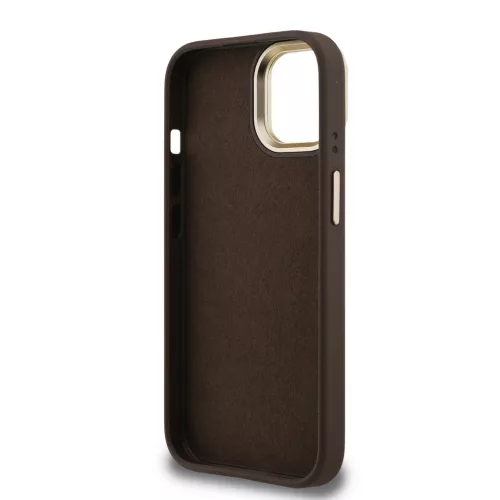 Guess PU 4G Metal Logo Stand Camera Frame tok, iPhone 15 Pro Max - barna