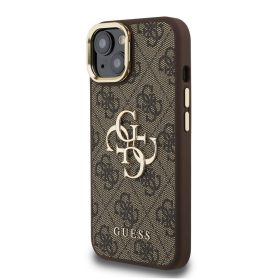   Guess PU 4G Metal Logo Stand Camera Frame tok, iPhone 16 Pro - barna
