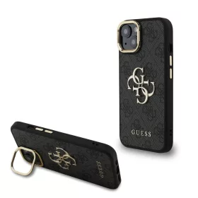   Guess PU 4G Metal Logo Stand Camera Frame tok, iPhone 15 Pro - fekete