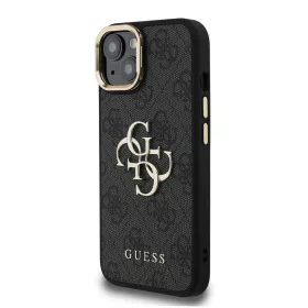   Guess PU 4G Metal Logo Stand Camera Frame tok, iPhone 15 Pro - fekete
