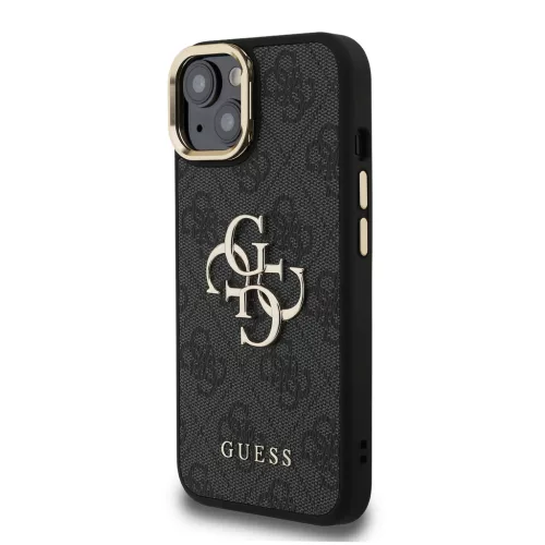 Guess PU 4G Metal Logo Stand Camera Frame tok, iPhone 15 Pro Max - fekete