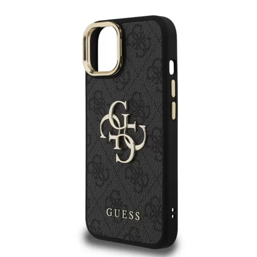 Guess PU 4G Metal Logo Stand Camera Frame tok, iPhone 15 Pro Max - fekete
