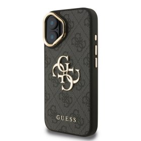   Guess PU 4G Metal Logo Stand Camera Frame tok, iPhone 16 - fekete