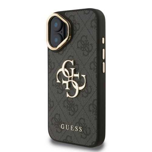 Guess PU 4G Metal Logo Stand Camera Frame tok, iPhone 16 - fekete