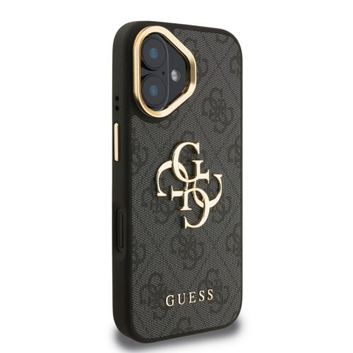Guess PU 4G Metal Logo Stand Camera Frame tok, iPhone 16 - fekete