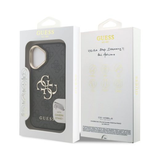 Guess PU 4G Metal Logo Stand Camera Frame tok, iPhone 16 - fekete