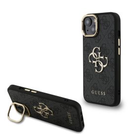   Guess PU 4G Metal Logo Stand Camera Frame tok, iPhone 16 Pro - fekete