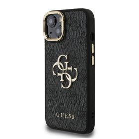   Guess PU 4G Metal Logo Stand Camera Frame tok, iPhone 16 Pro - fekete