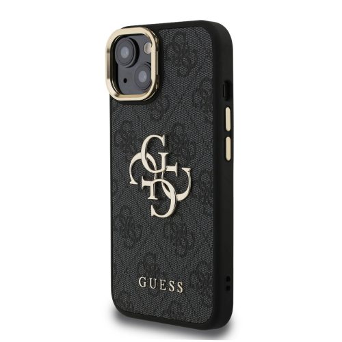 Guess PU 4G Metal Logo Stand Camera Frame tok, iPhone 16 Pro - fekete