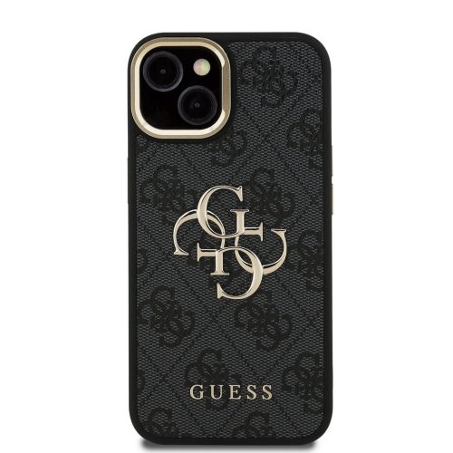 Guess PU 4G Metal Logo Stand Camera Frame tok, iPhone 16 Pro - fekete