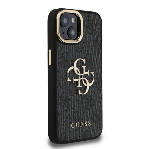 Guess PU 4G Metal Logo Stand Camera Frame tok, iPhone 16 Pro - fekete