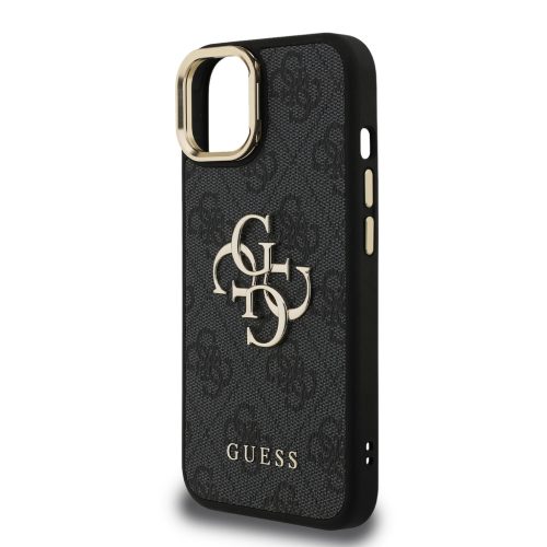 Guess PU 4G Metal Logo Stand Camera Frame tok, iPhone 16 Pro - fekete