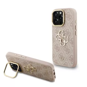   Guess PU 4G Metal Logo Stand Camera Frame tok, iPhone 15 - rózsaszín