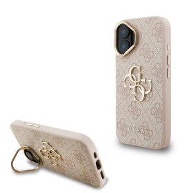   Guess PU 4G Metal Logo Stand Camera Frame tok, iPhone 16 - rózsaszín