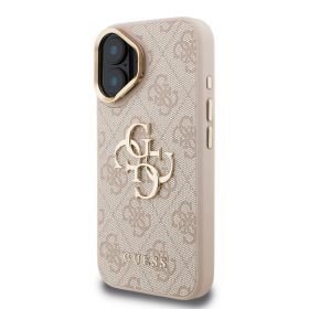   Guess PU 4G Metal Logo Stand Camera Frame tok, iPhone 16 - rózsaszín