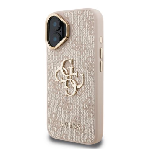 Guess PU 4G Metal Logo Stand Camera Frame tok, iPhone 16 - rózsaszín