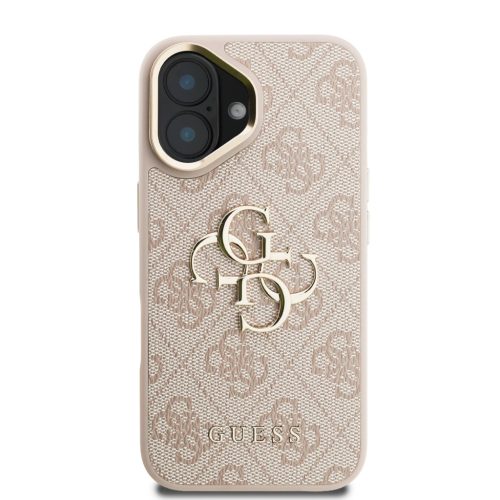 Guess PU 4G Metal Logo Stand Camera Frame tok, iPhone 16 - rózsaszín