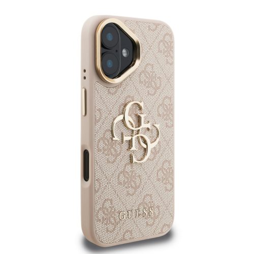 Guess PU 4G Metal Logo Stand Camera Frame tok, iPhone 16 - rózsaszín