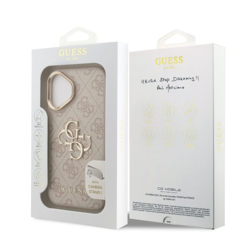 Guess PU 4G Metal Logo Stand Camera Frame tok, iPhone 16 - rózsaszín