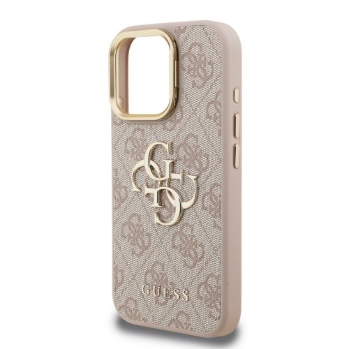 Guess PU 4G Metal Logo Stand Camera Frame tok, iPhone 16 Pro - rózsaszín