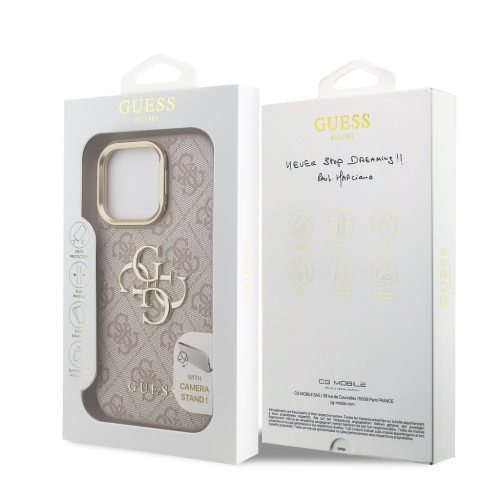 Guess PU 4G Metal Logo Stand Camera Frame tok, iPhone 16 Pro - rózsaszín