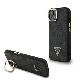   Guess PU 4G Strass Triangle Logo Stand Camera Frame MagSafe tok, iPhone 16 Pro - fekete