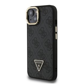   Guess PU 4G Strass Triangle Logo Stand Camera Frame MagSafe tok, iPhone 16 Pro - fekete