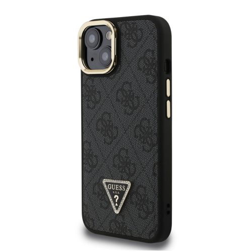 Guess PU 4G Strass Triangle Logo Stand Camera Frame MagSafe tok, iPhone 16 Pro - fekete