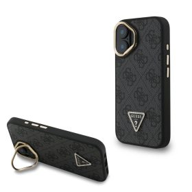   Guess PU 4G Strass Triangle Logo Stand Camera Frame MagSafe tok, iPhone 16 - fekete
