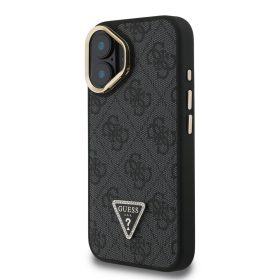   Guess PU 4G Strass Triangle Logo Stand Camera Frame MagSafe tok, iPhone 16 - fekete