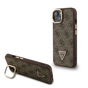  Guess PU 4G Strass Triangle Logo Stand Camera Frame MagSafe tok, iPhone 16 Pro - barna