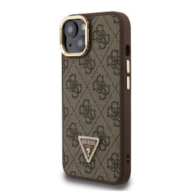   Guess PU 4G Strass Triangle Logo Stand Camera Frame MagSafe tok, iPhone 16 Pro - barna