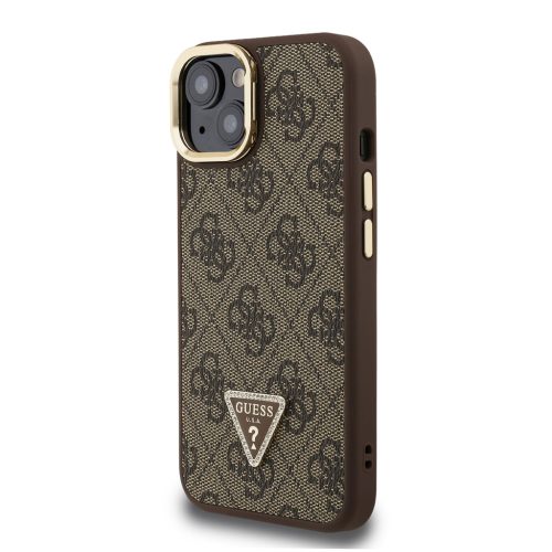 Guess PU 4G Strass Triangle Logo Stand Camera Frame MagSafe tok, iPhone 16 Pro - barna