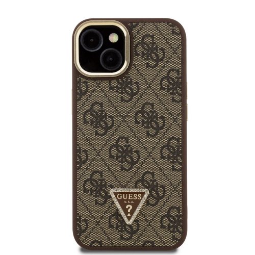 Guess PU 4G Strass Triangle Logo Stand Camera Frame MagSafe tok, iPhone 16 Pro - barna