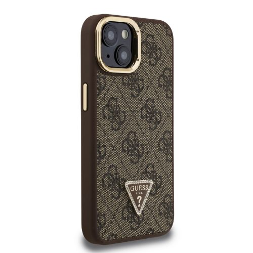 Guess PU 4G Strass Triangle Logo Stand Camera Frame MagSafe tok, iPhone 16 Pro - barna