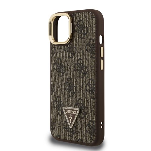 Guess PU 4G Strass Triangle Logo Stand Camera Frame MagSafe tok, iPhone 16 Pro - barna