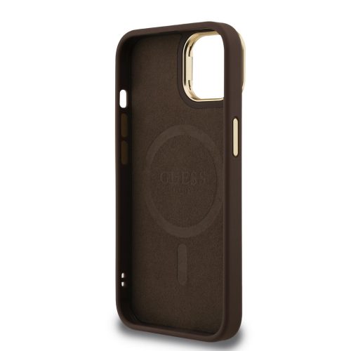 Guess PU 4G Strass Triangle Logo Stand Camera Frame MagSafe tok, iPhone 16 Pro - barna