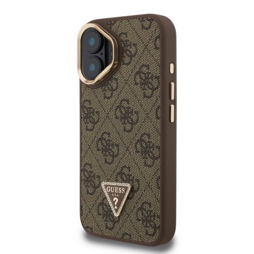 Guess PU 4G Strass Triangle Logo Stand Camera Frame MagSafe tok, iPhone 16 - barna
