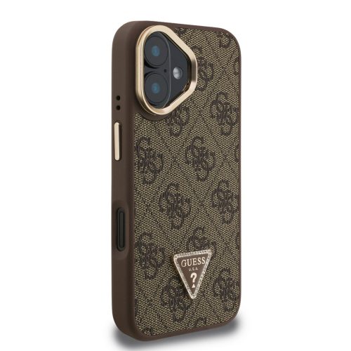 Guess PU 4G Strass Triangle Logo Stand Camera Frame MagSafe tok, iPhone 16 - barna