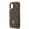 Guess PU 4G Strass Triangle Logo Stand Camera Frame MagSafe tok, iPhone 16 - barna