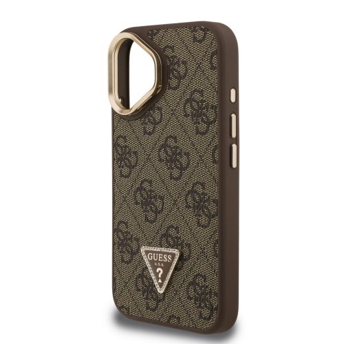 Guess PU 4G Strass Triangle Logo Stand Camera Frame MagSafe tok, iPhone 16 - barna